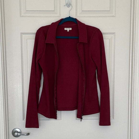 Grey State Deep Red Ribbed Jacket - Picture 2 of 13